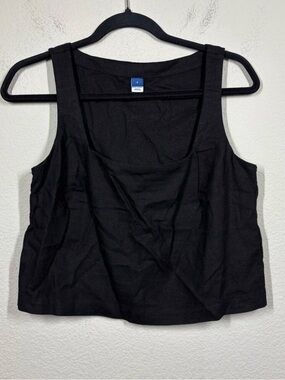 Old Navy Womens Small Sleeveless Linen Blend Crop Top Black Square Neckline